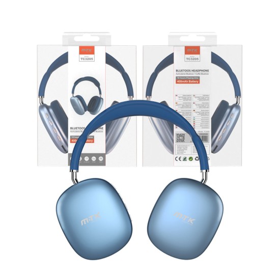 MTK BLUETOOTH HEADPHONES TC3205 AZ HANDS-FREE CALLS/MICROSD/AUX/FM RADIO/TF/AUDIO (0352055) 400MAH BLUE